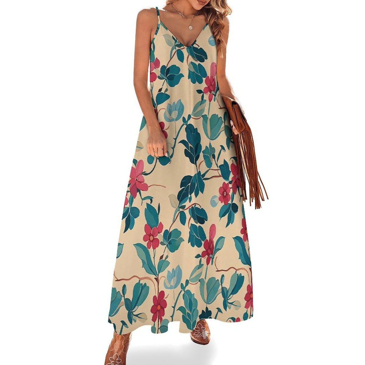 Robe longue maxi à motif floral pour femme, style décontracté et fluide, idéale pour l'été, les cérémonies et les invitations de mariage.